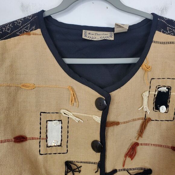 Vintage New Directions Jacket Patchwork Fringe Granny Cabincore Unique Womens S - Picture 2 of 11